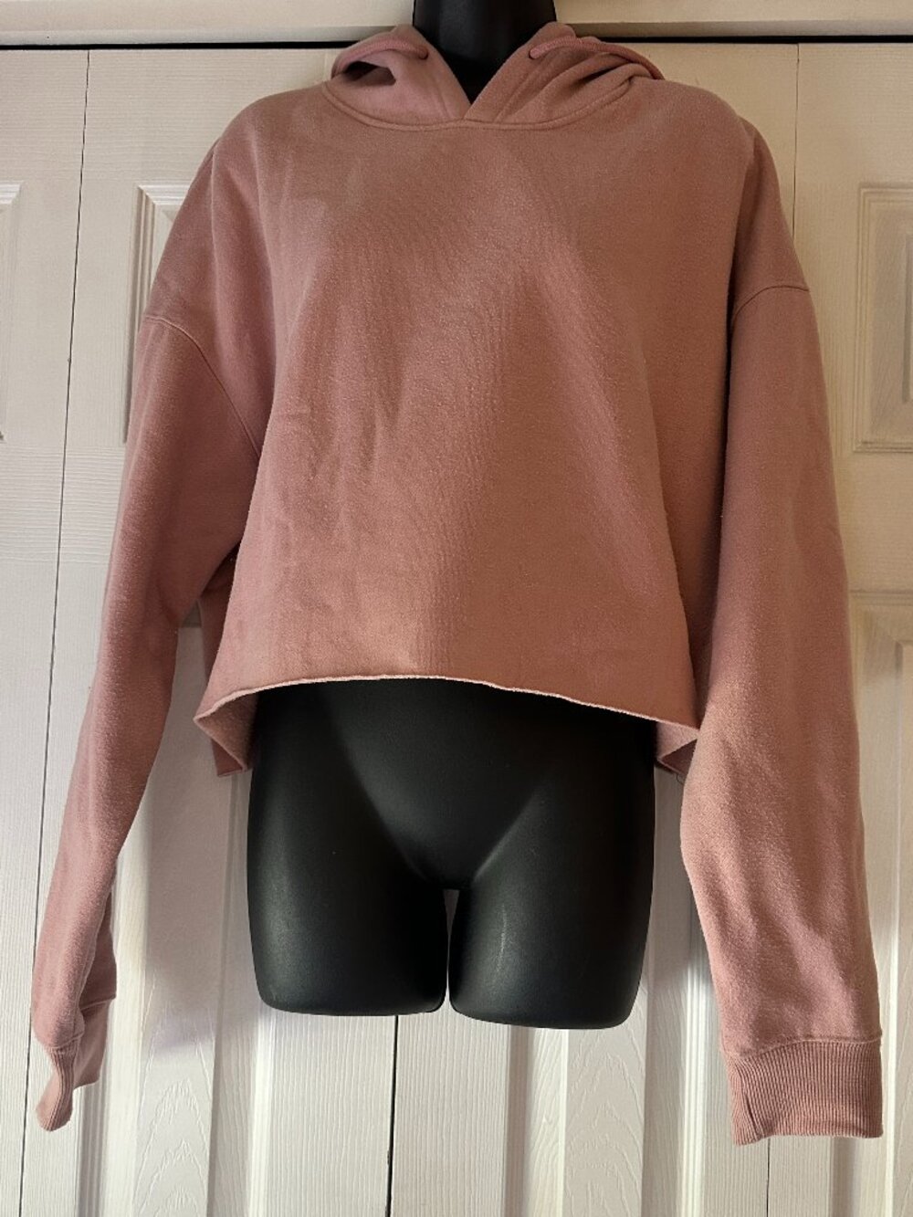 Cropped Fleece Hoodie Pink Oversized Sweatshirt Cozy Pullover Size XL